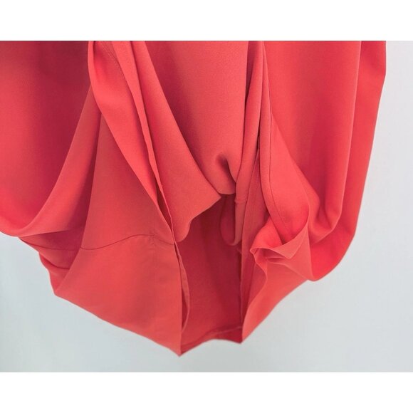 BCBGMAXAZRIA Red Orange Chiffon Flutter Sleeve Shift Dress Sz L Preppy Event - Picture 7 of 10